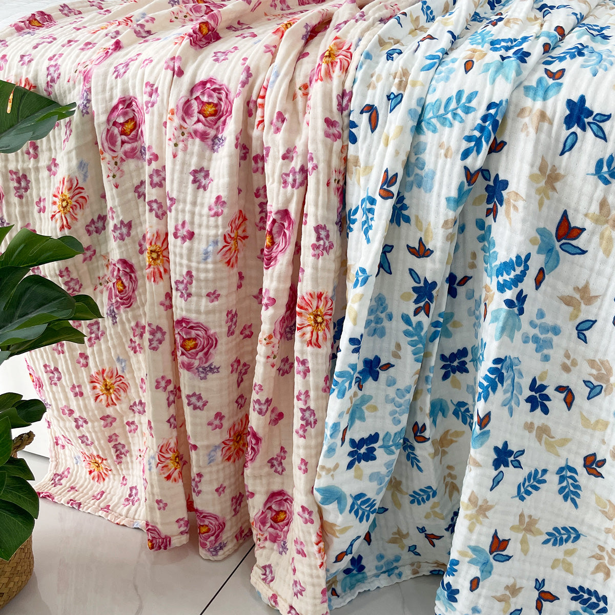 Organic Cotton Muslin Blanket - Leavy Bliss by Artist Namira B.