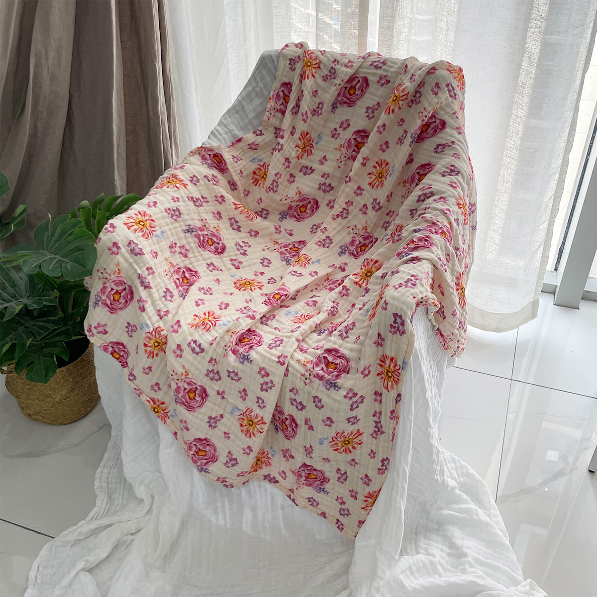 Organic Cotton Muslin Blanket - Blossom Dream by Artist Namira B.