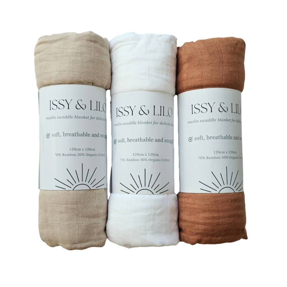 Ultra Soft Bamboo Swaddles Trio Earthy Neutral Colors Issy Lilo