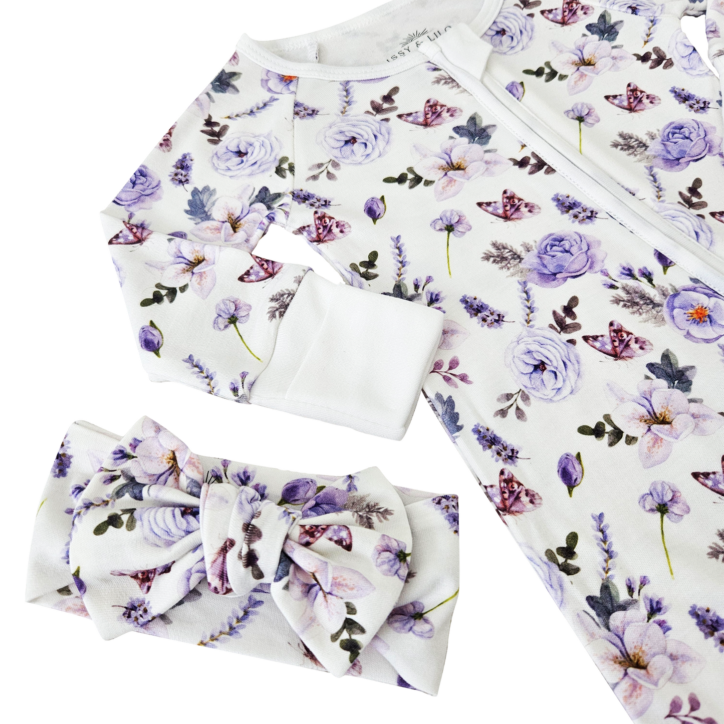 Smart Zipper Romper + Headband Bundle 0-3 months - Flower Garden