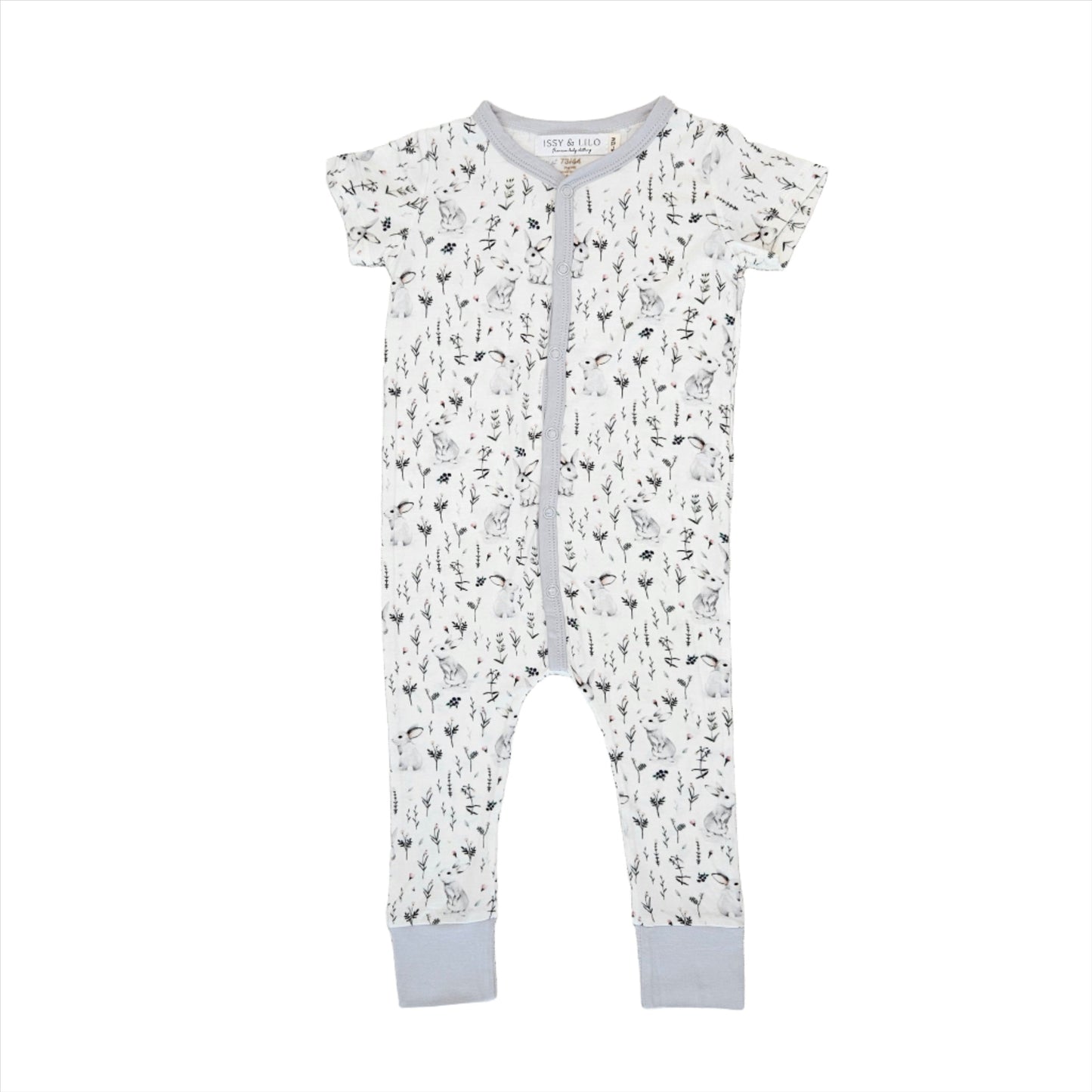 Short Sleeve Bamboo Romper - Grey Rabbit