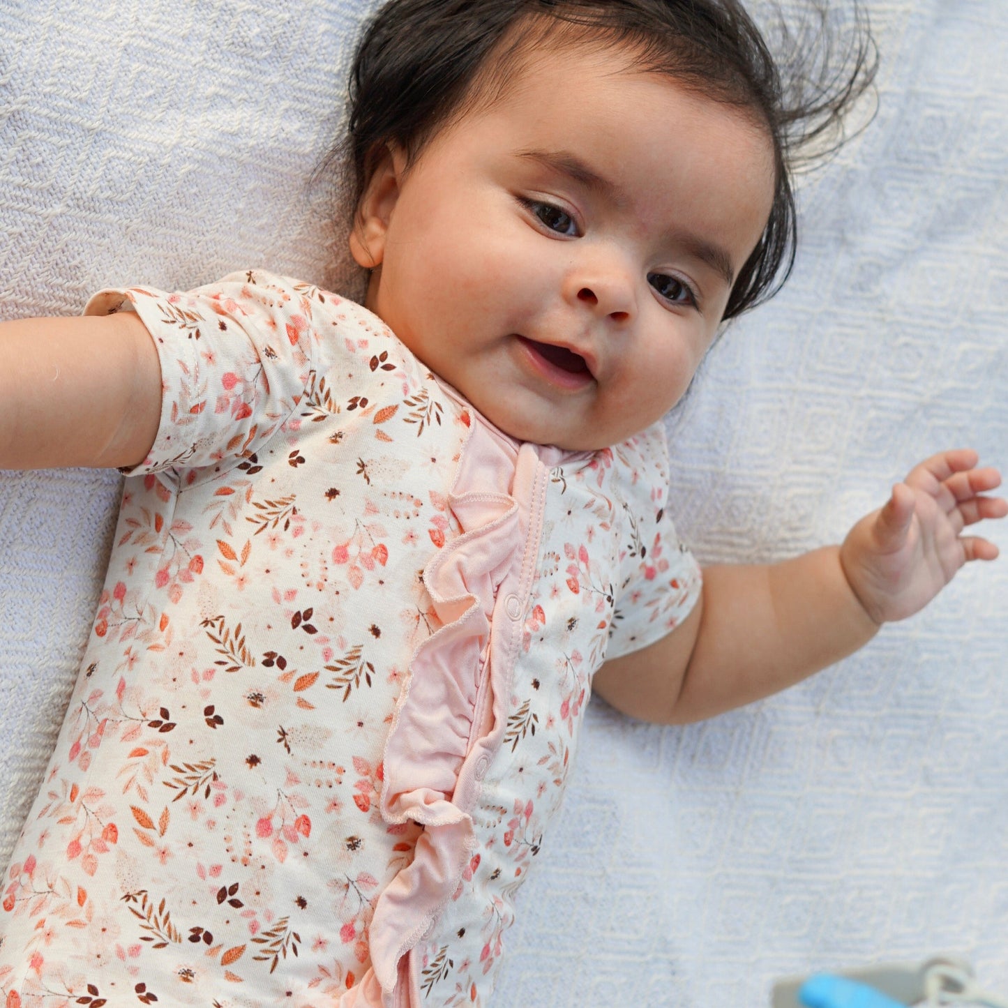 Ruffled Bamboo Romper - Pink Flowers