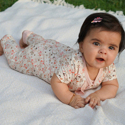 Ruffled Bamboo Romper - Pink Flowers