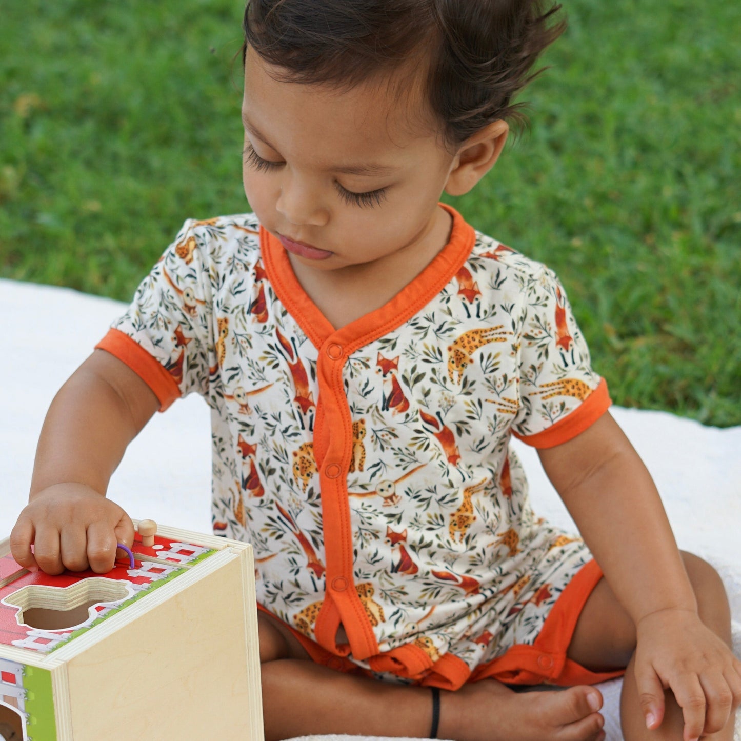 Short Sleeve Bamboo Romper -   Foxes & Leopards