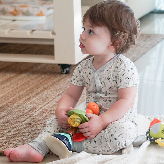 Short Sleeve Bamboo Romper - Grey Rabbit