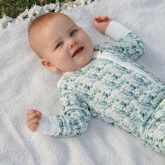 Smart Bamboo Zipper Romper - Eucalyptus Leaves