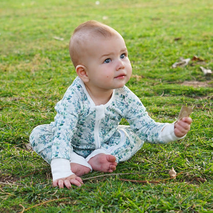 Smart Bamboo Zipper Romper - Eucalyptus Leaves