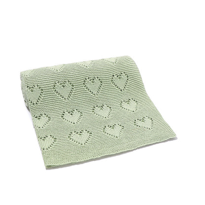 Organic Cotton Knitted Hearts Blanket - Sage Green