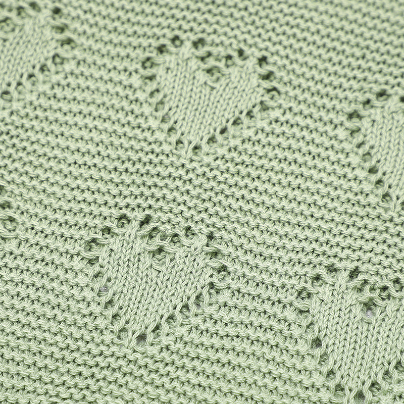 Organic Cotton Knitted Hearts Blanket - Sage Green