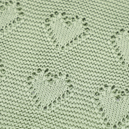 Organic Cotton Knitted Hearts Blanket - Sage Green