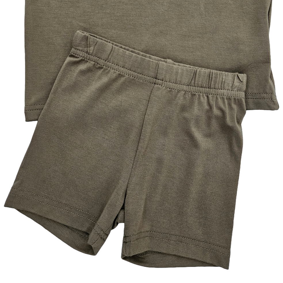 Short Sleeve Bamboo T-shirt And Shorts Set - Olive Green