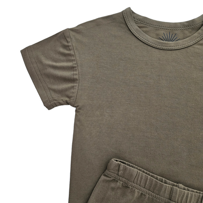 Short Sleeve Bamboo T-shirt And Shorts Set - Olive Green