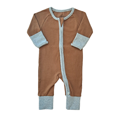 Smart Zipper Organic Cotton Romper - Chocolate Brown