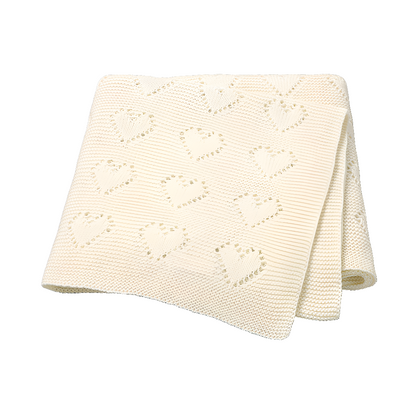 Organic Cotton Knitted Hearts Blanket - Cream