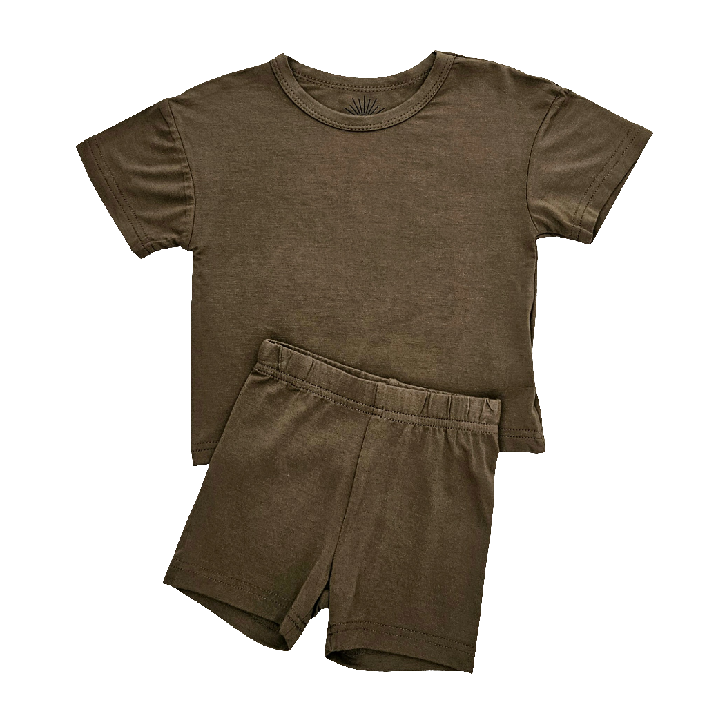 Short Sleeve Bamboo T-shirt And Shorts Set - Olive Green