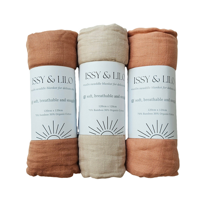 Ultra Soft Bamboo Swaddles Trio - Earthy Neutrals 2