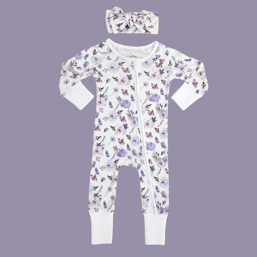 Smart Zipper Romper + Headband Bundle 0-3 months - Flower Garden