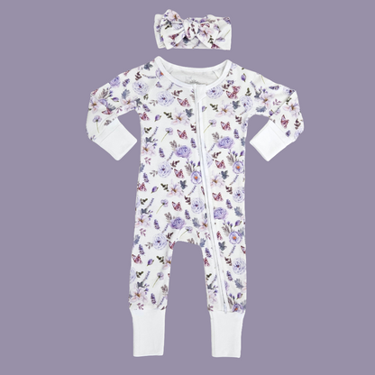 Smart Zipper Romper + Headband Bundle 0-3 months - Flower Garden