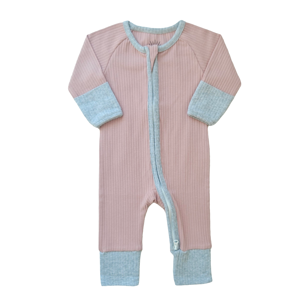 Smart Zipper Organic Cotton Romper - Dusty Pink