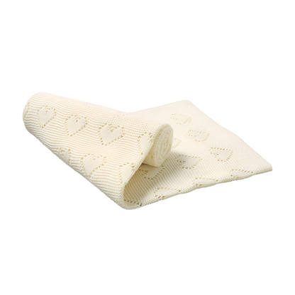 Organic Cotton Knitted Hearts Blanket - Cream