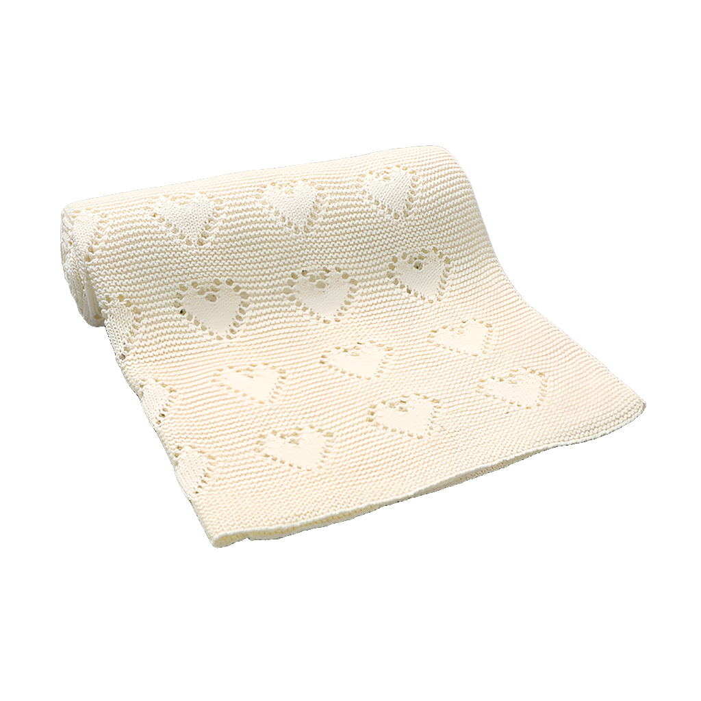 Organic Cotton Knitted Hearts Blanket - Cream