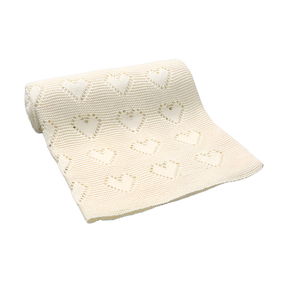 Organic Cotton Knitted Hearts Blanket - Cream