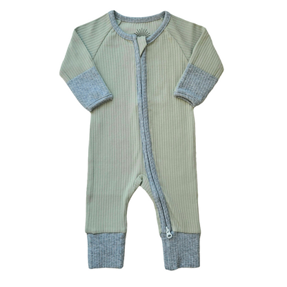 Smart Zipper Organic Cotton Romper - Sage Green