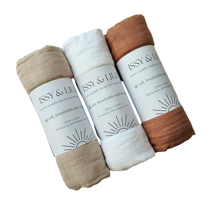 Ultra Soft Bamboo Swaddles Trio - Earthy Neutrals 1