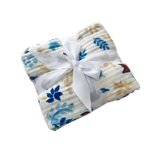 Organic Cotton Muslin Blanket - Leavy Bliss by Artist Namira B.