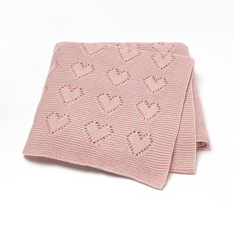 Organic Cotton Knitted Hearts Blanket - Dreamy Pink