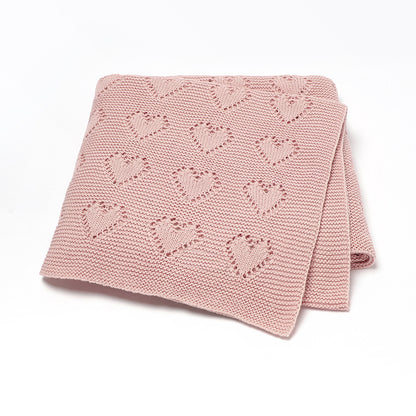 Organic Cotton Knitted Hearts Blanket - Dreamy Pink