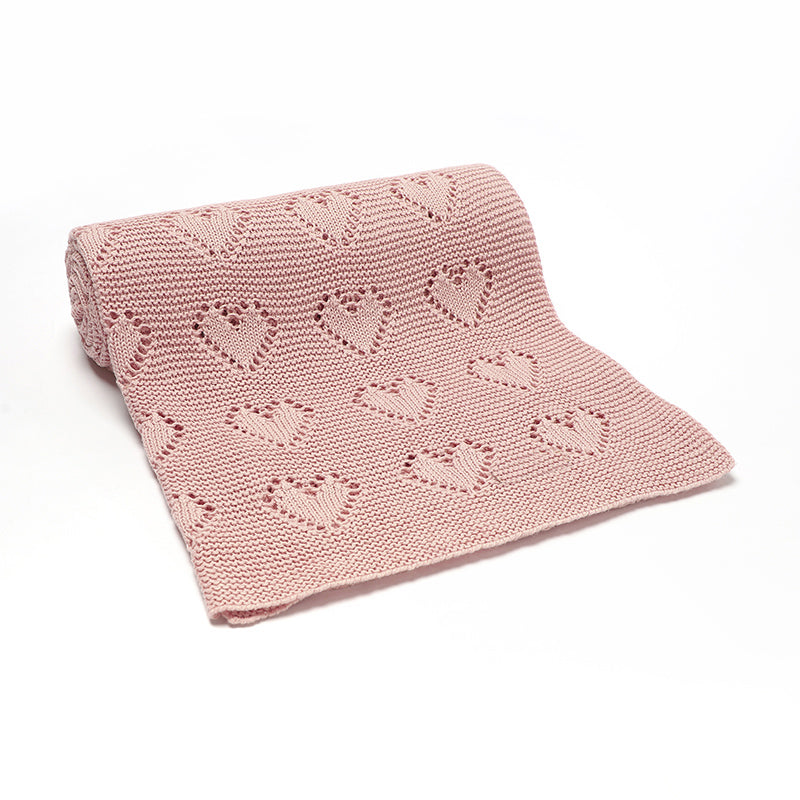 Organic Cotton Knitted Hearts Blanket - Dreamy Pink