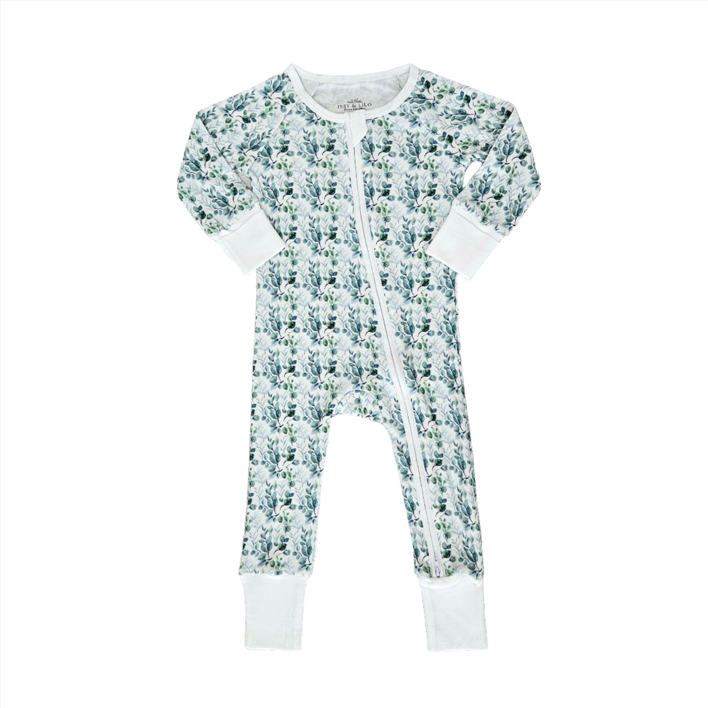 Smart Bamboo Zipper Romper - Eucalyptus Leaves