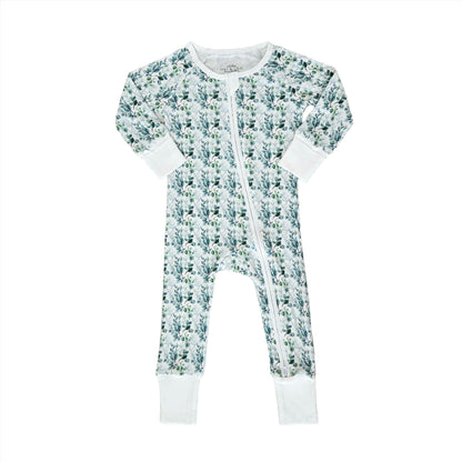 Smart Bamboo Zipper Romper - Eucalyptus Leaves