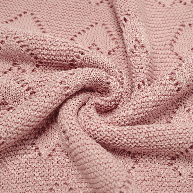 Organic Cotton Knitted Hearts Blanket - Dreamy Pink