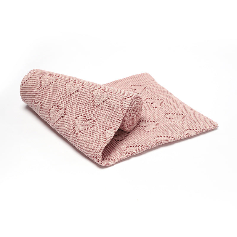 Organic Cotton Knitted Hearts Blanket - Dreamy Pink