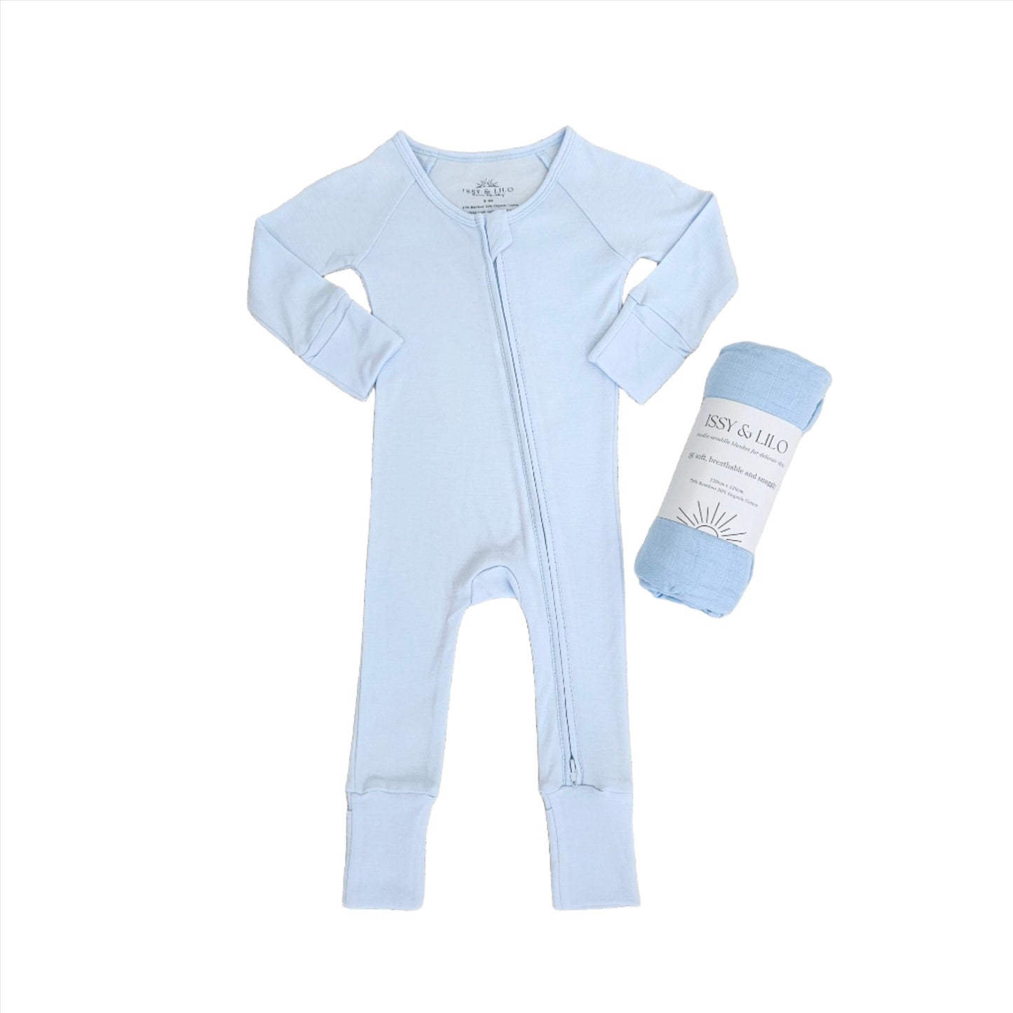 Smart Zipper Romper + Swaddle Bundle - Shades of Blue