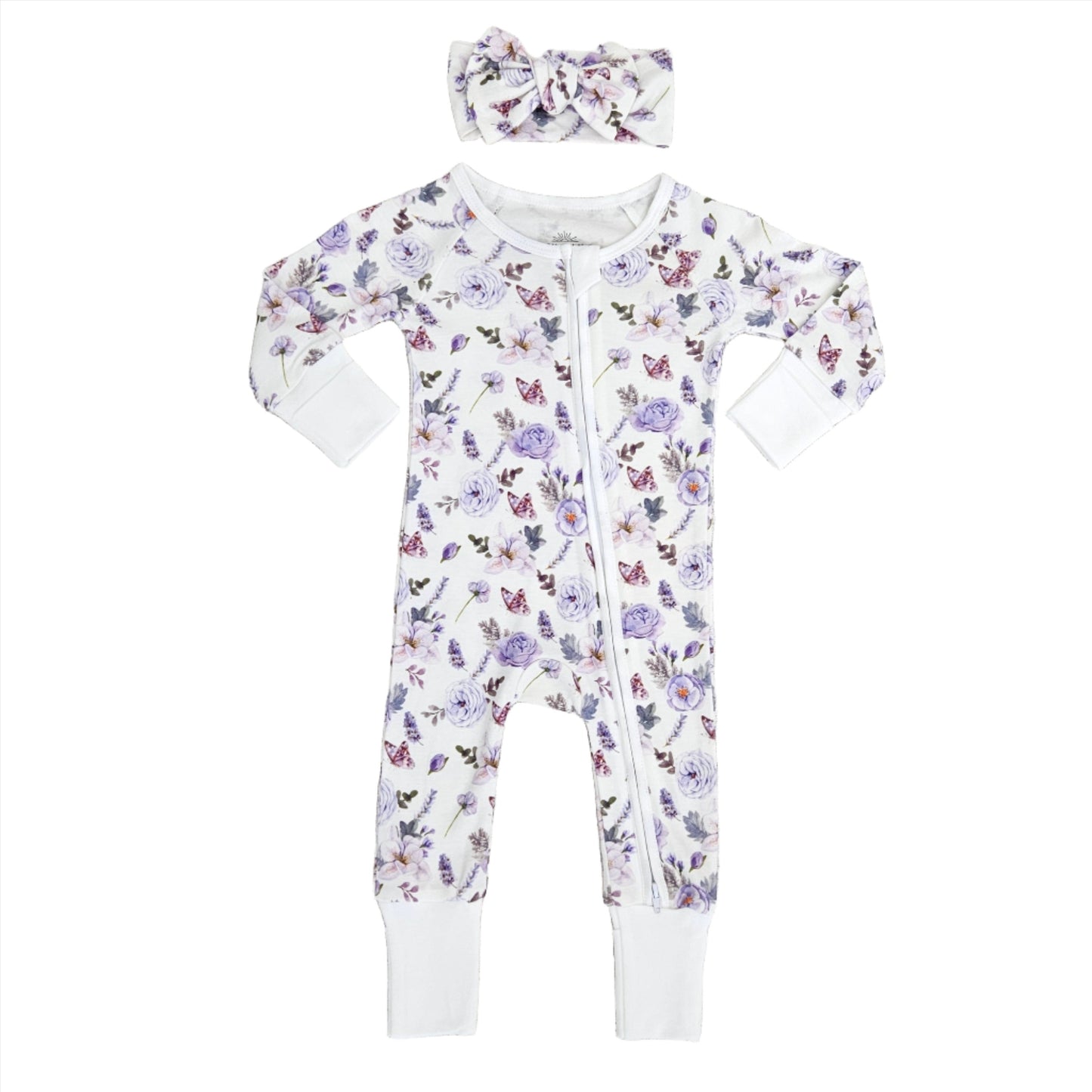 Smart Zipper Romper + Headband Bundle 0-3 months - Flower Garden