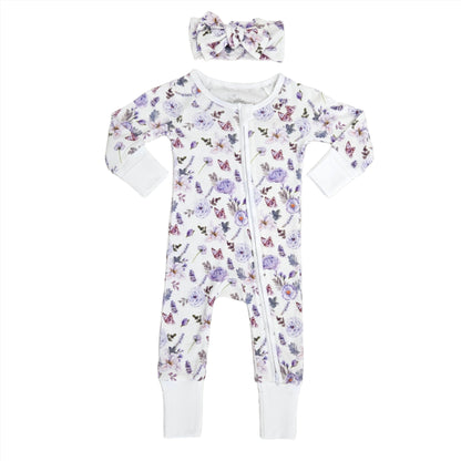 Smart Zipper Romper + Headband Bundle 0-3 months - Flower Garden