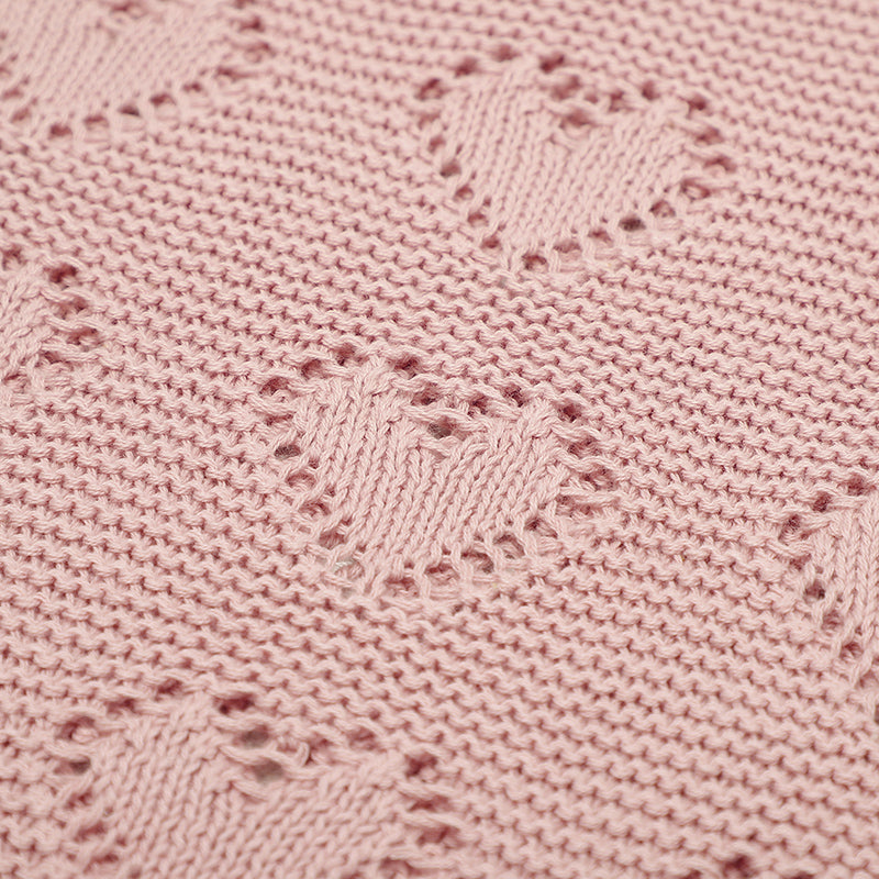 Organic Cotton Knitted Hearts Blanket - Dreamy Pink