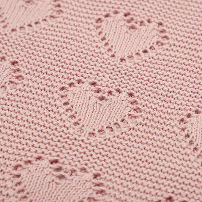 Organic Cotton Knitted Hearts Blanket - Dreamy Pink