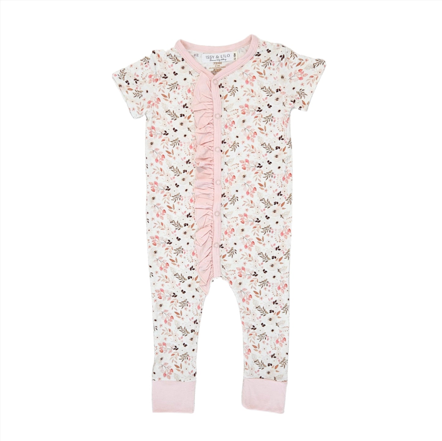 Ruffled Bamboo Romper - Pink Flowers