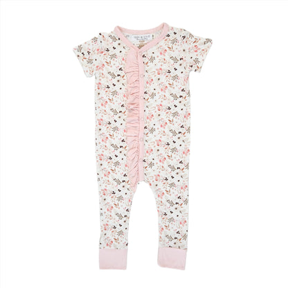 Ruffled Bamboo Romper - Pink Flowers