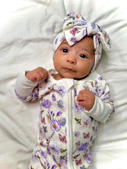 Smart Zipper Romper + Headband Bundle 0-3 months - Flower Garden